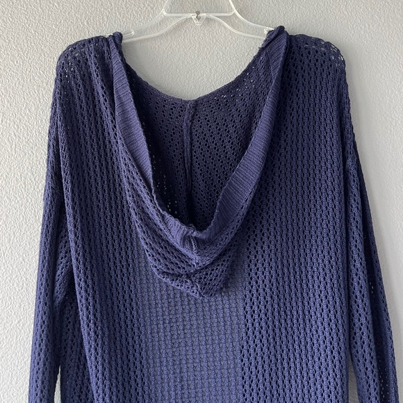 Navy Open Knit Hooded Long Cardigan - Picture 8 of 11